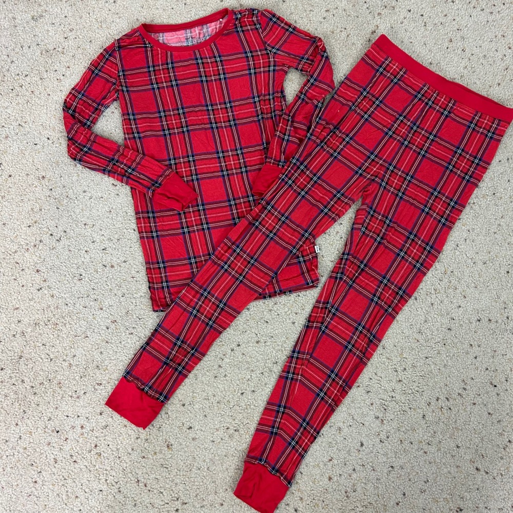 Little Sleepies Pajama Set Red Plaid Bamboo Lunaluxe Christmas Kids Size 12/14